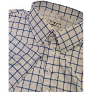 NWOT Collars & Co Mens M Dress Collar Polo Shirt Blue Grid Check Windowpane